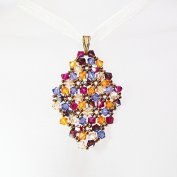 Pendant 45cm - Malvina Rhombus M-Yellow Organza - Pendant 45cm - Laiton bronze